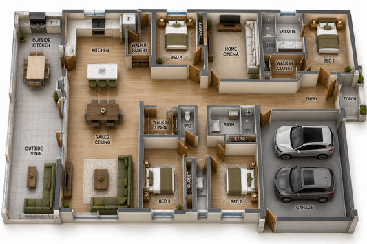 339.35 Mattie | Luxury 4 Bedroom Modern House Plan with Home Cinema & Alfresco | 339.35 m² | 3652 Sq Ft