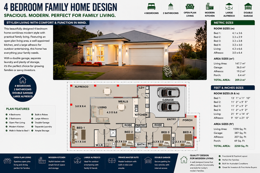 Narrow Lot House Plan – 209.3LH | 4 Bedroom Modern Family Home