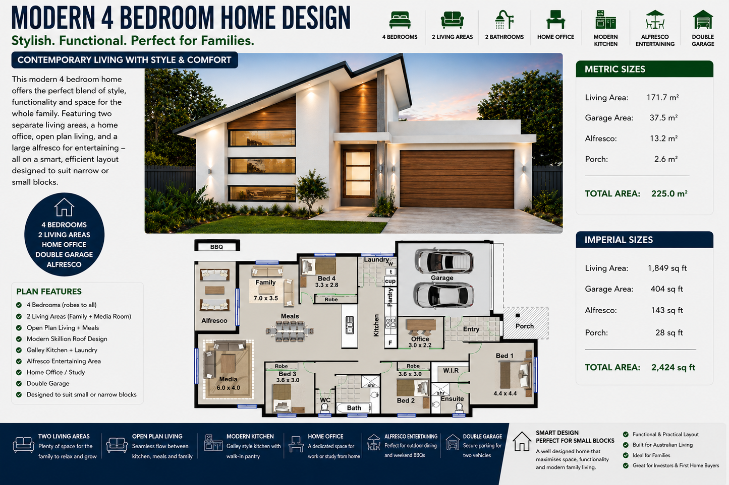 220 My Pad – Small Lot 4 Bedroom Home Design | 225 m² | 2,424 Sq Ft | Narrow Lot House Plan