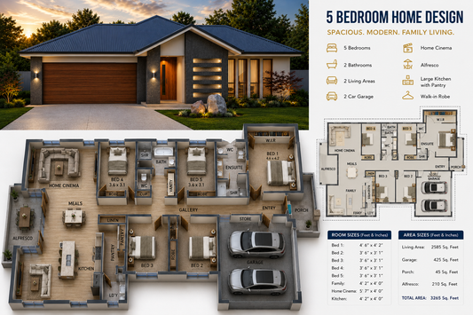 5 Bedroom House Plans Country Style | 260.4 Blue Haven Gable | 2800 Sq Ft | 260.4 m²