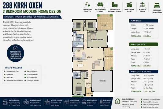 288 KRRH OXEN | Modern 3 Bedroom Family Home with Home Cinema | 288.3 m² | 3103 Sq Ft