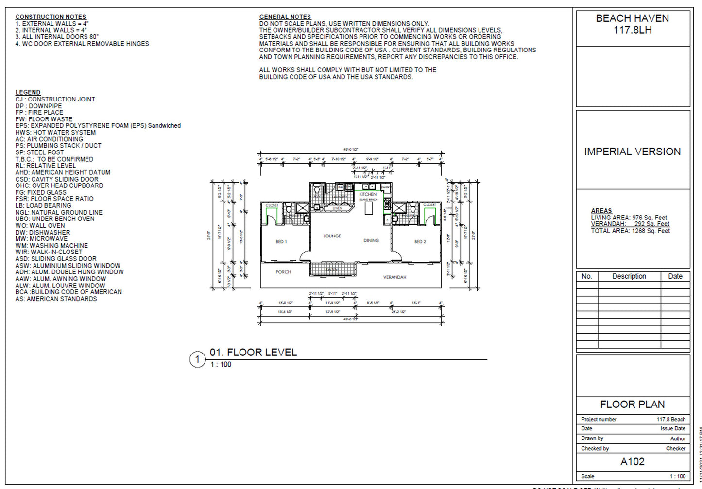 117.8RH Beach Haven | 2 Bedroom House Plan | 2 Bathroom | Modern Granny Flat Design | PDF House Plans