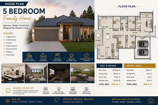 5 Bedroom House Plans Hip | 260.4 Blue Haven Hip Roof | 2800 Sq Ft | 260.4 m² (Copy)